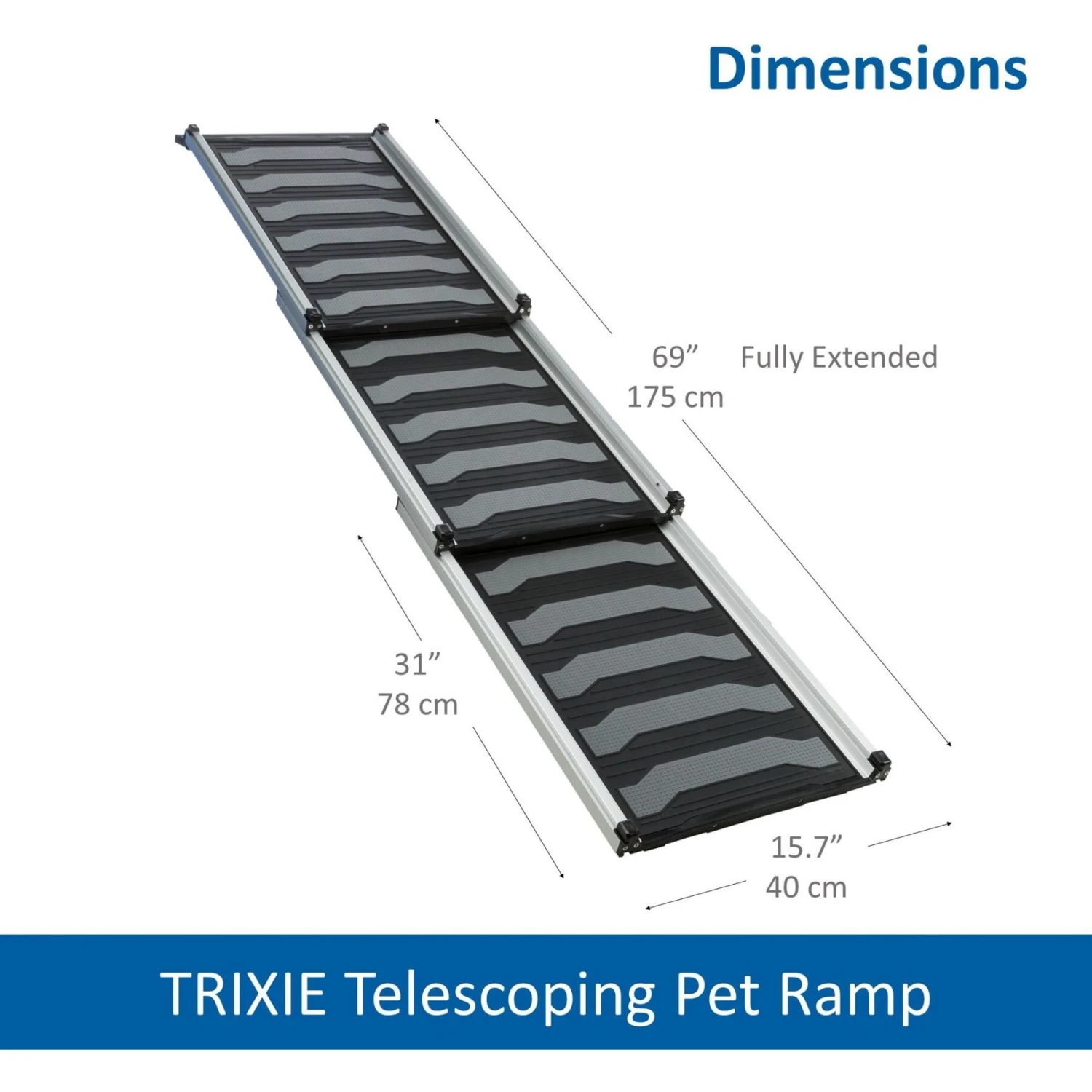 TRIXIE 69-in Heavy Duty Telescoping Dog Ramp, Silver/Black - Image 3